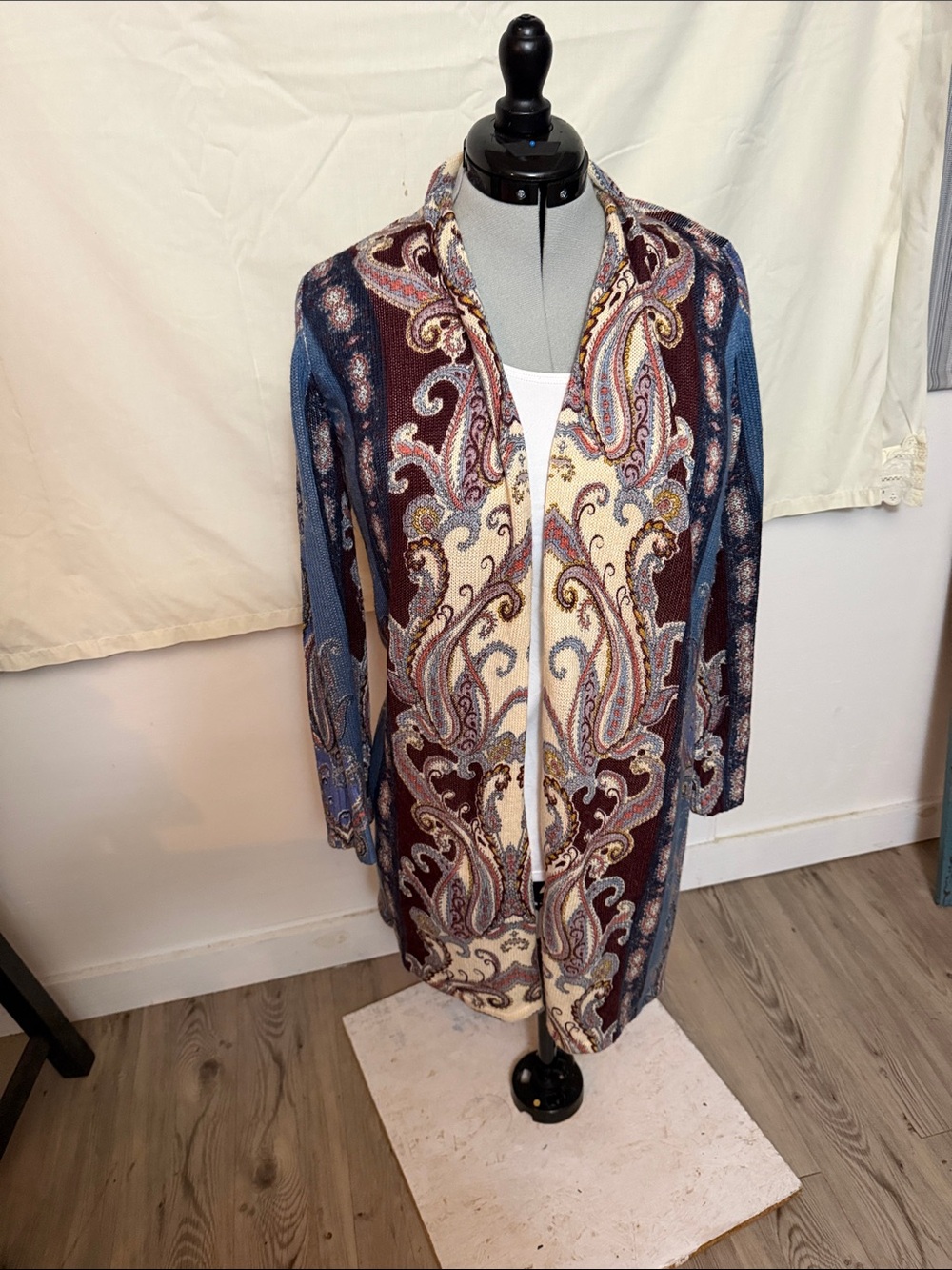 Chico's Open-Front Paisley Cardigan Jacket - Blue, Cream & Burgundy